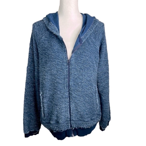 Saturday Sunday by Anthropologie Blue Distressed Zip Down Hoodie Size Large - Picture 1 of 8